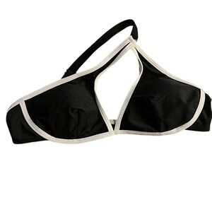 Black White Trim Halter Neck Bikini Top. Size‎ Medium.
